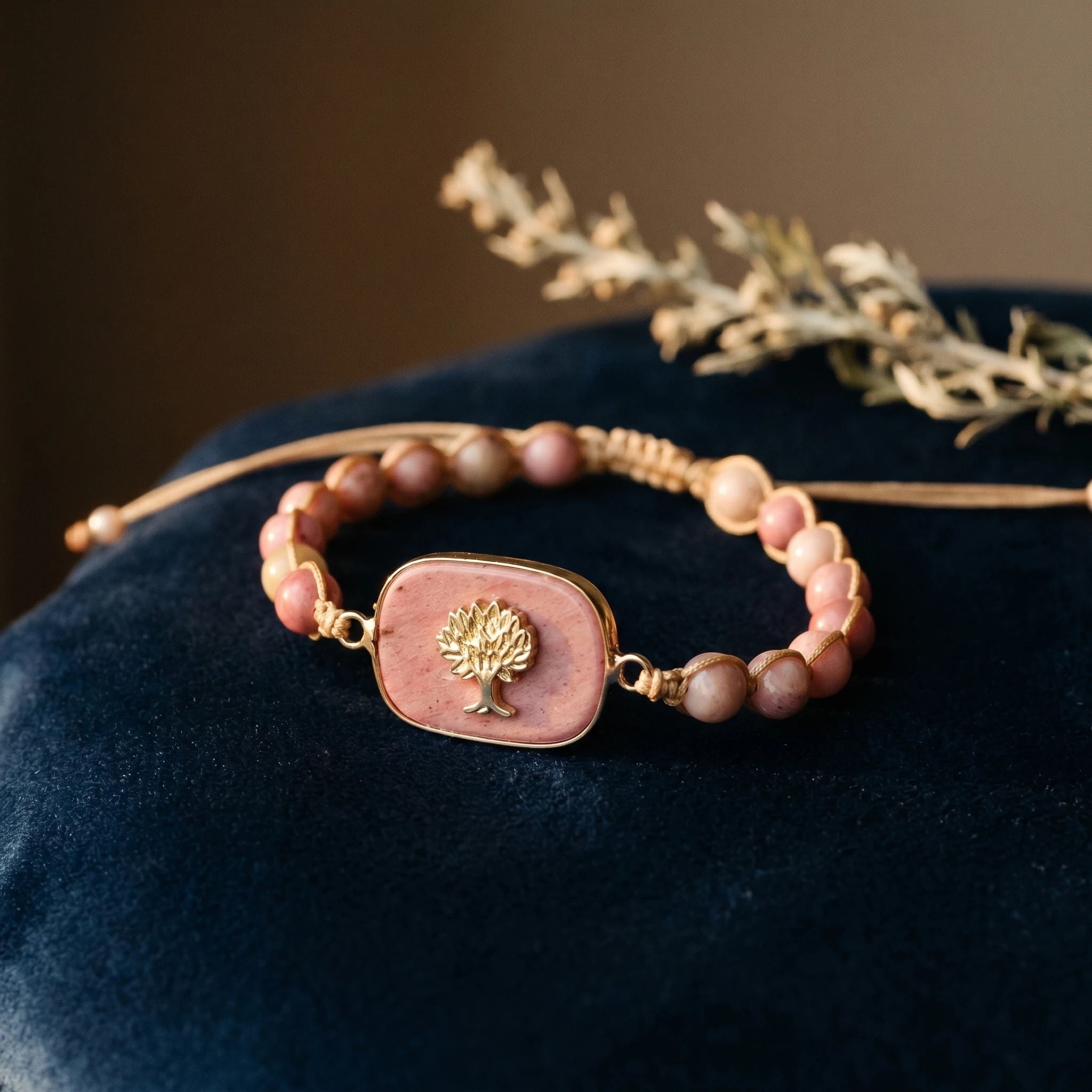 L'Arbre de Vie Rose — Bracelet rhodonite à pendentif — vue principale · AURÆN Pierres d'Âme