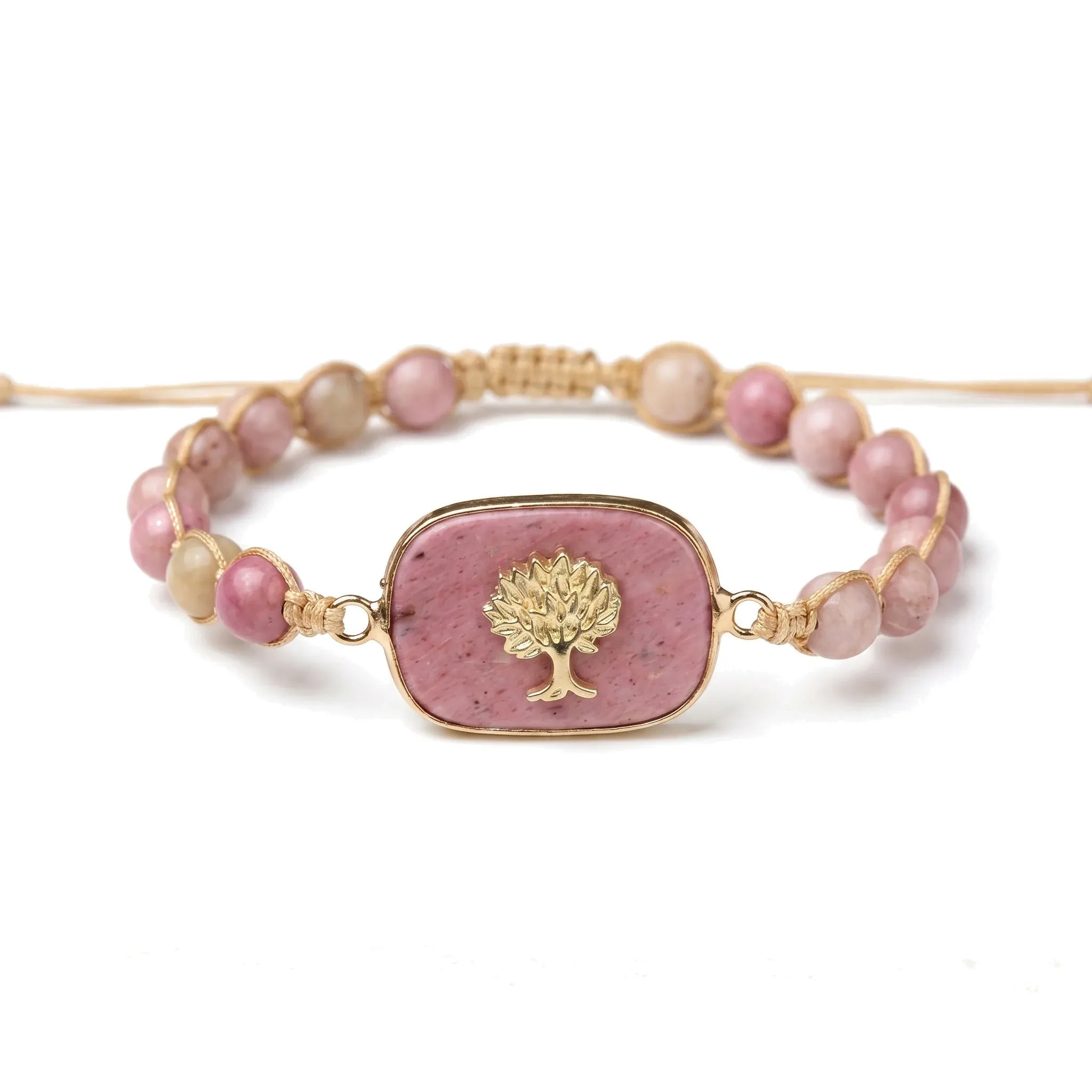 L'Arbre de Vie Rose — Bracelet rhodonite à pendentif — packshot fond blanc · AURÆN Pierres d'Âme