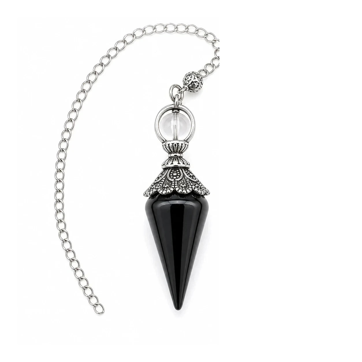 Le Pendule d'Obsidienne — pendule de radiesthésie en obsidienne noire naturelle — packshot fond blanc · AURÆN Objets Sacrés