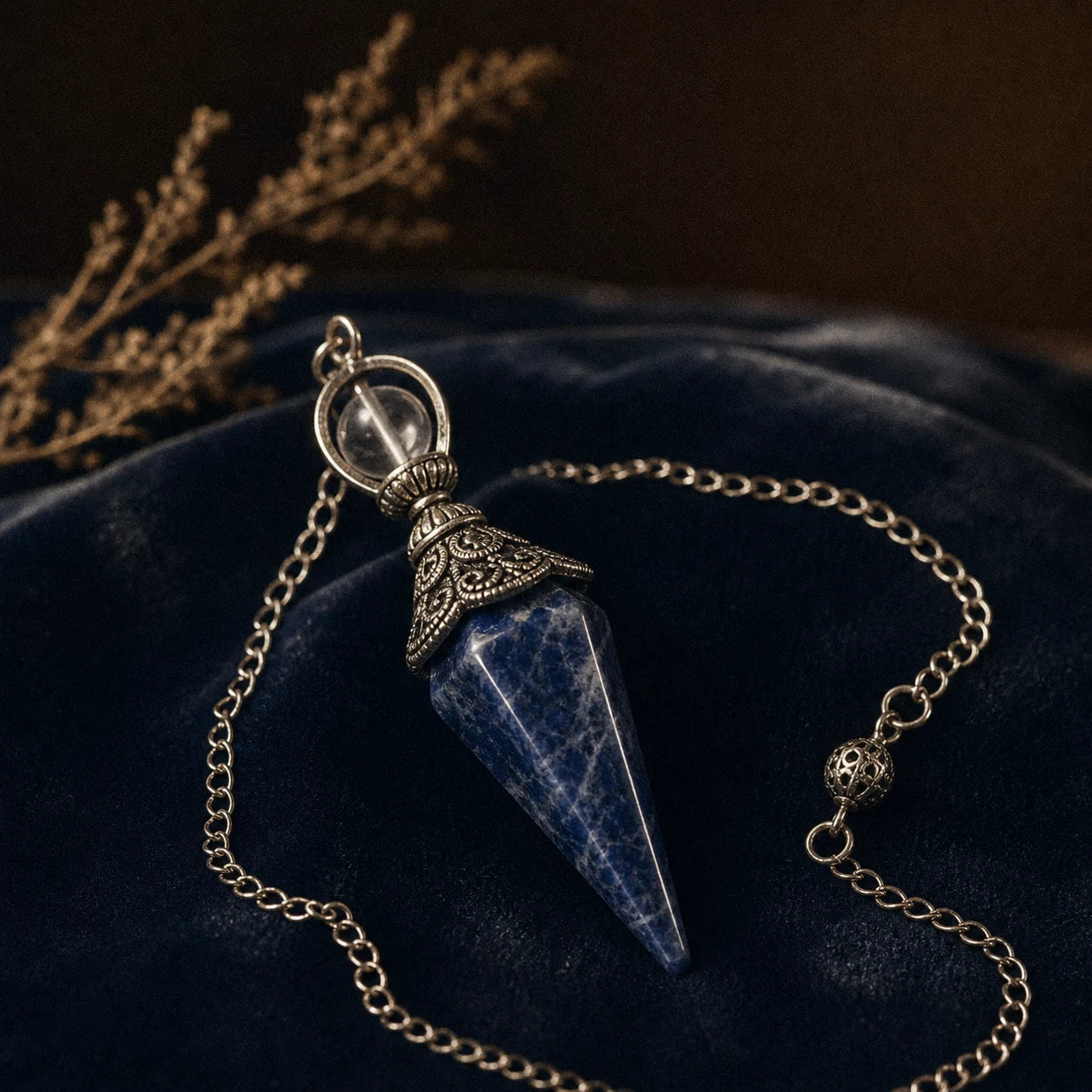 Le Pendule de Sodalite — pendule de radiesthésie en sodalite naturelle — vue principale · AURÆN Objets Sacrés