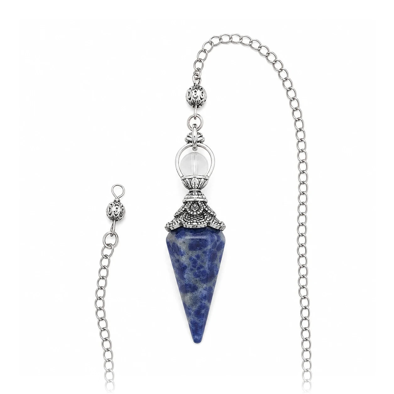Le Pendule de Sodalite — pendule de radiesthésie en sodalite naturelle — packshot fond blanc · AURÆN Objets Sacrés