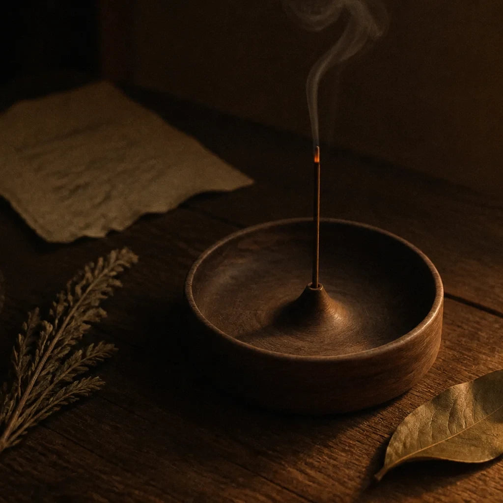 Le Bol — Brûle-encens en bois massif zen — mise en scène rituelle · AURÆN Rituels d'Or