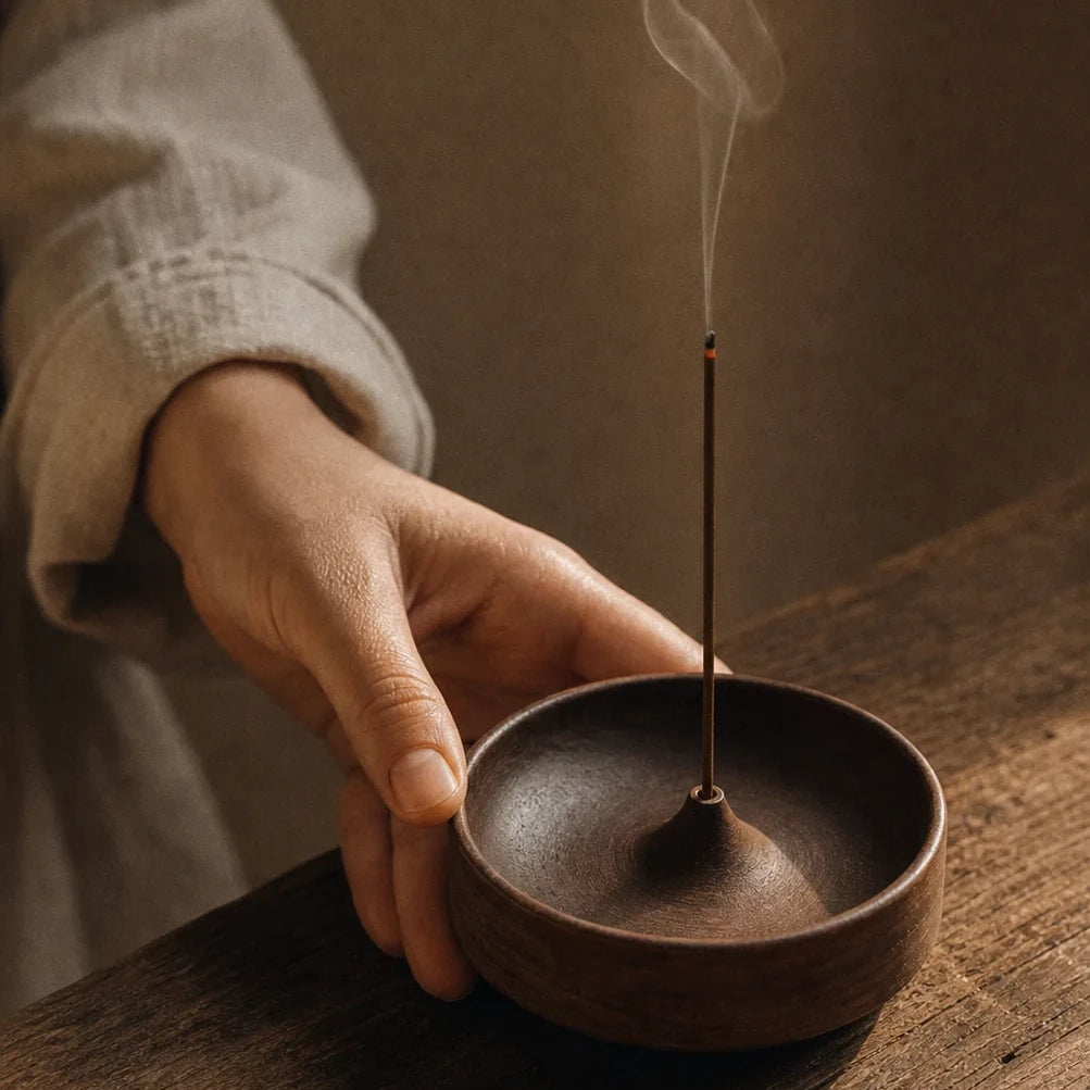 Le Bol — Brûle-encens en bois massif zen — porté · AURÆN Rituels d'Or