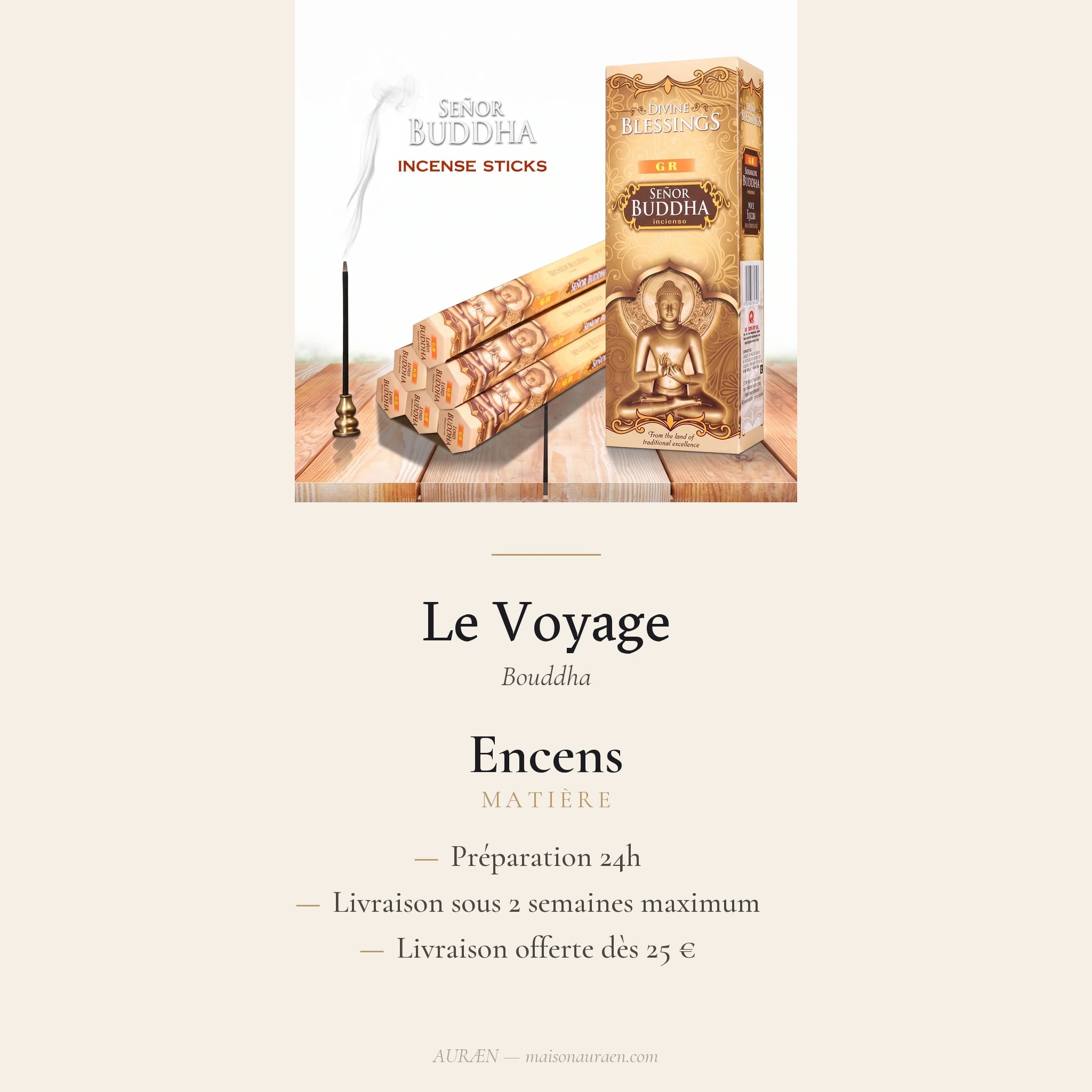Le Voyage — Encens traditionnels indiens — fiche d'information · AURÆN Rituels d'Or