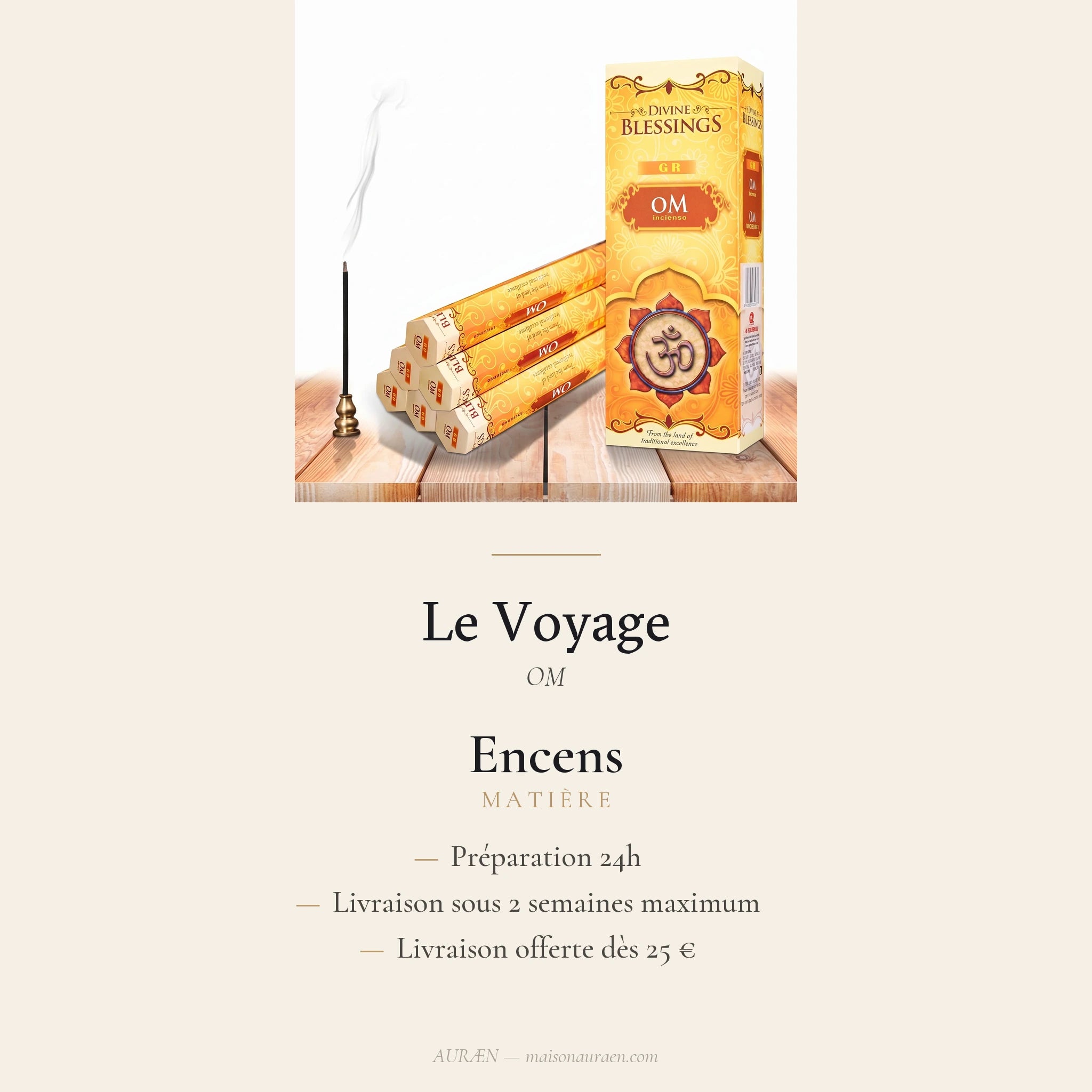 Le Voyage — Encens traditionnels indiens — fiche d'information · AURÆN Rituels d'Or