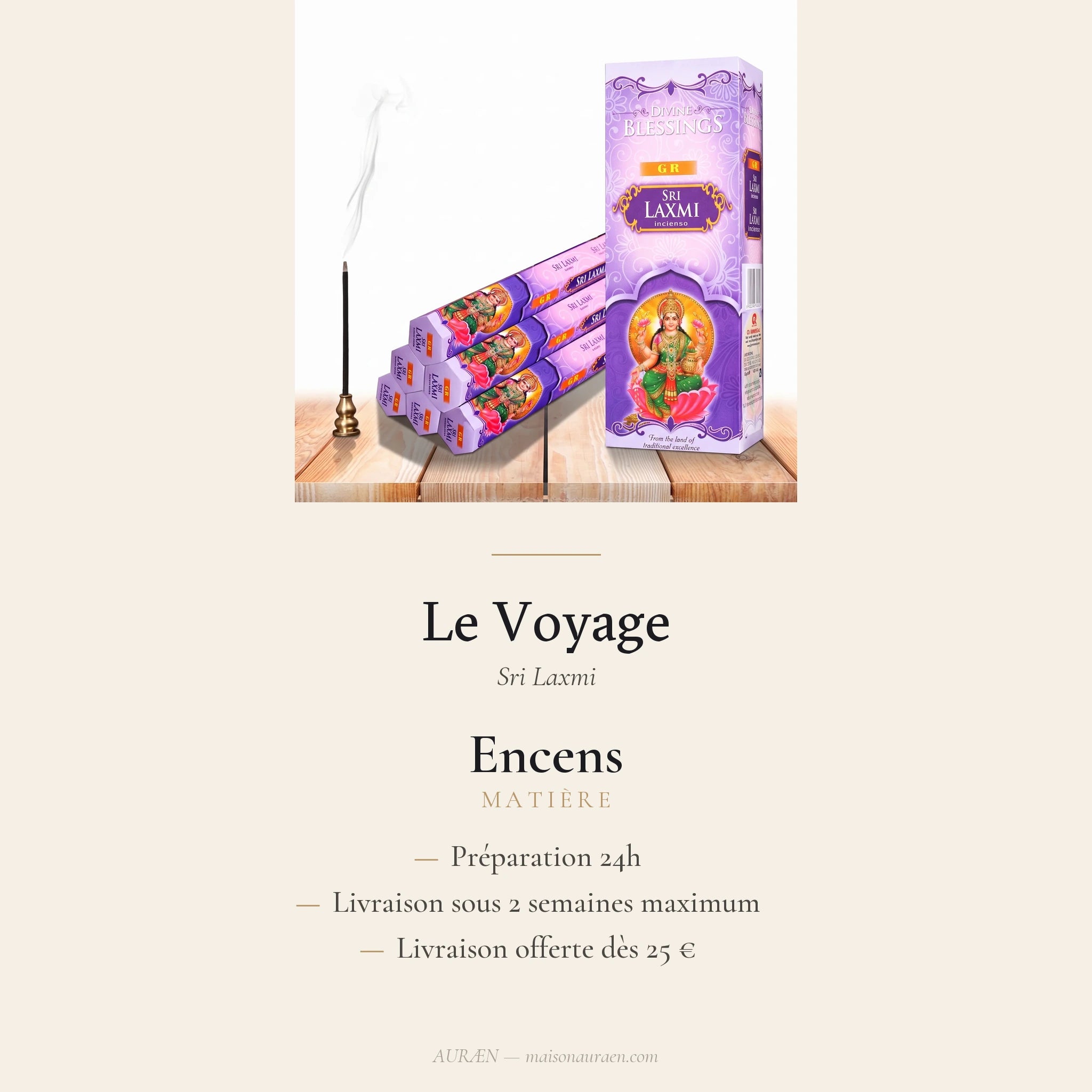 Le Voyage — Encens traditionnels indiens — fiche d'information · AURÆN Rituels d'Or