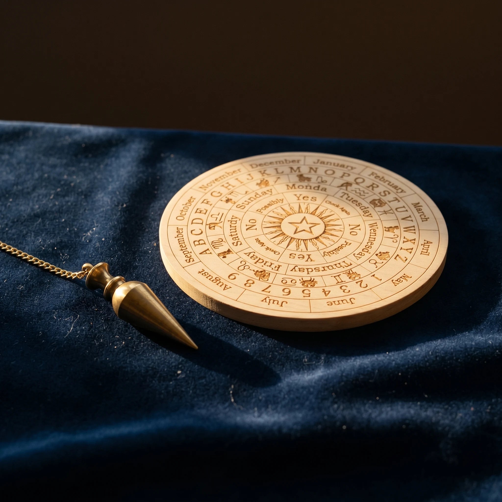 Le Cadran de Bois — Planche à pendule sculptée — détail matière · AURÆN Objets Sacrés