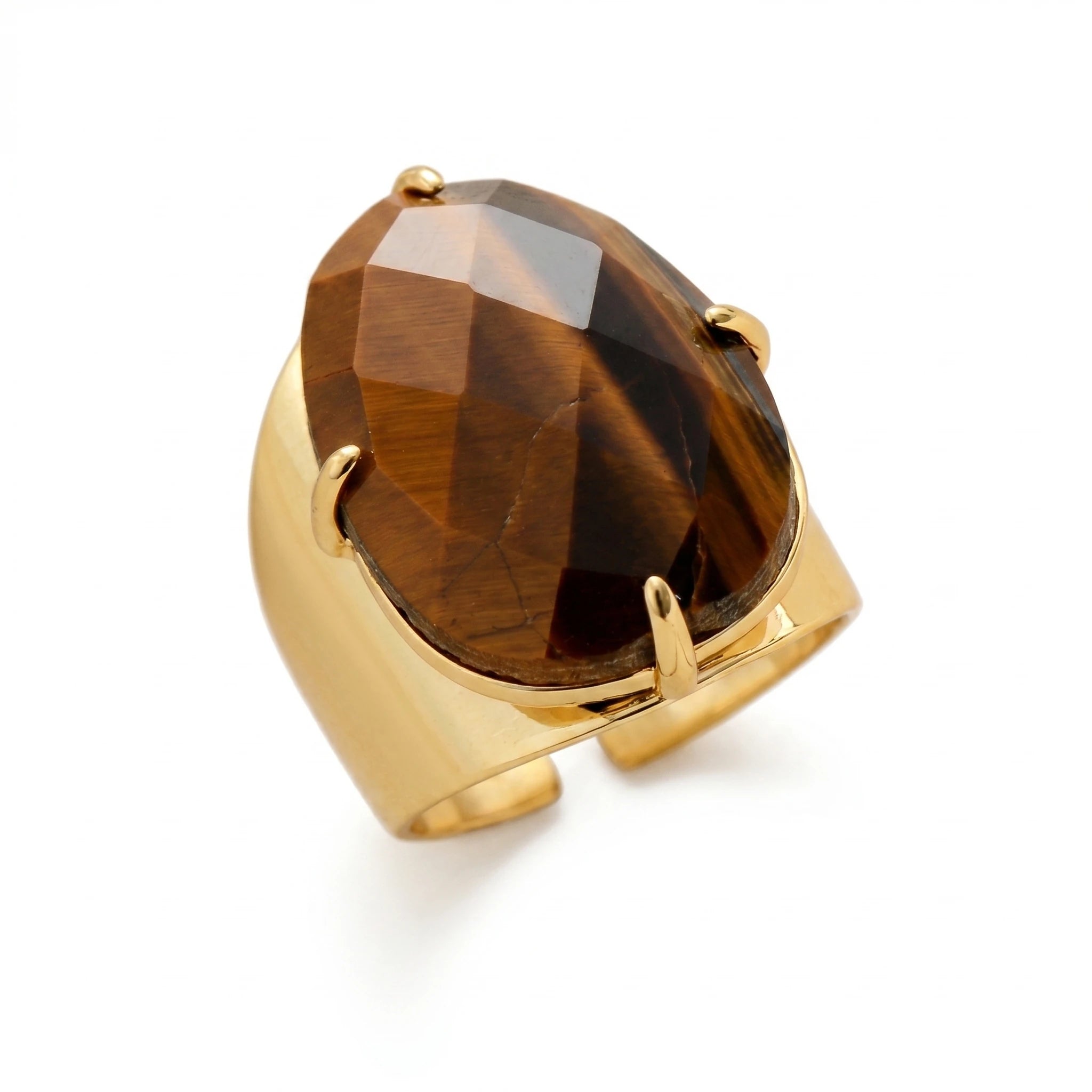 L'Œil de Tigre au Doigt — Bague pierre du courage — packshot fond blanc · AURÆN Pierres d'Âme
