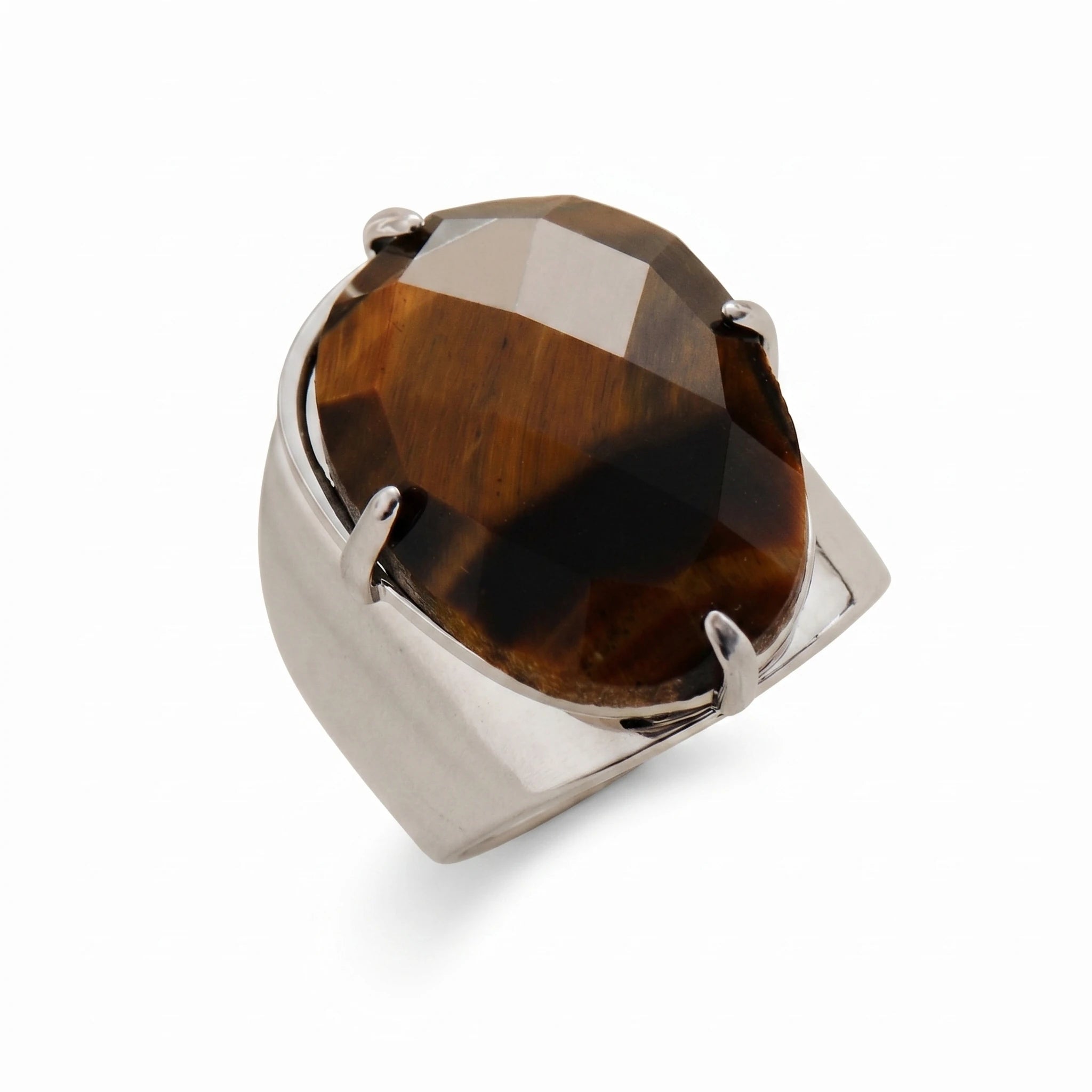 L'Œil de Tigre au Doigt — Bague pierre du courage — packshot variante fond blanc · AURÆN Pierres d'Âme