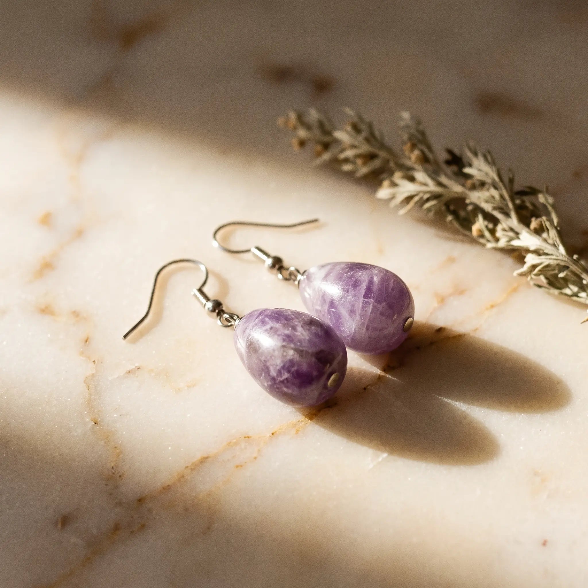La Goutte Minérale — Boucles d'oreilles goutte en pierres — vue principale · AURÆN Pierres d'Âme