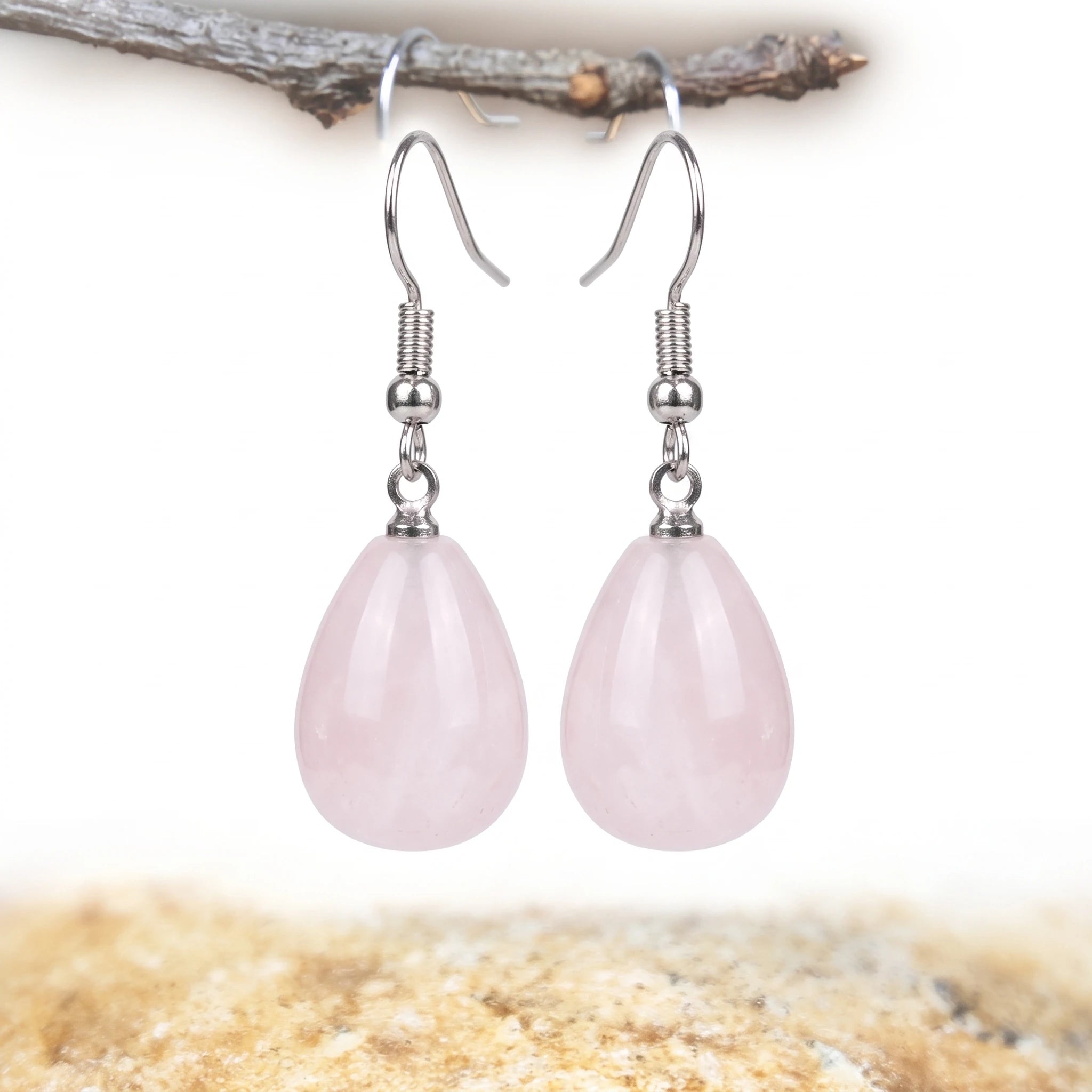 La Goutte Minérale — Boucles d'oreilles goutte en pierres — packshot variante fond blanc · AURÆN Pierres d'Âme