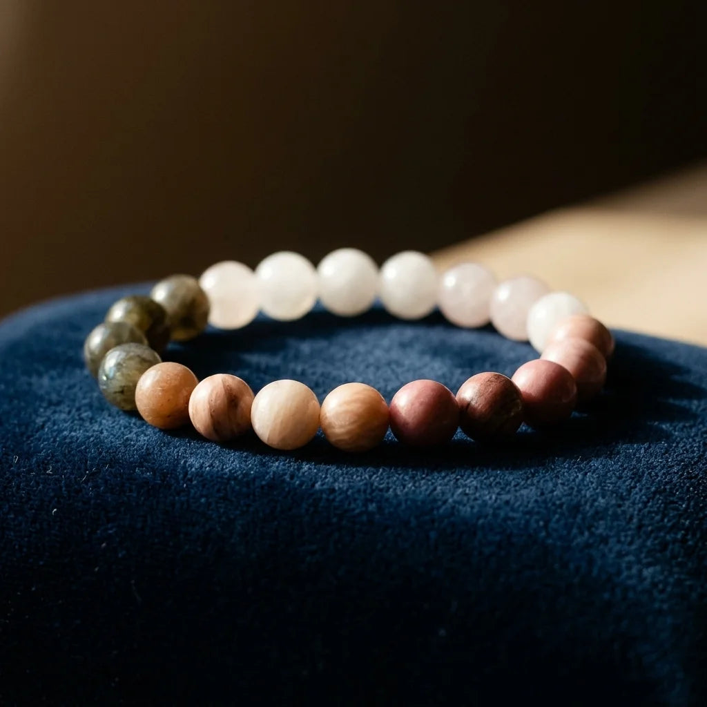 L'Étreinte — Bracelet d'amour de soi — détail matière · AURÆN Pierres d'Âme