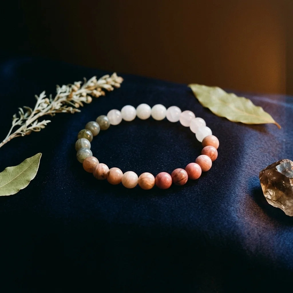 L'Étreinte — Bracelet d'amour de soi — mise en scène rituelle · AURÆN Pierres d'Âme