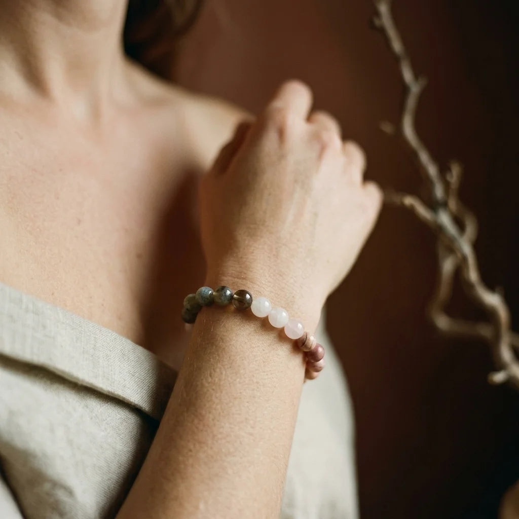 L'Étreinte — Bracelet d'amour de soi — porté · AURÆN Pierres d'Âme