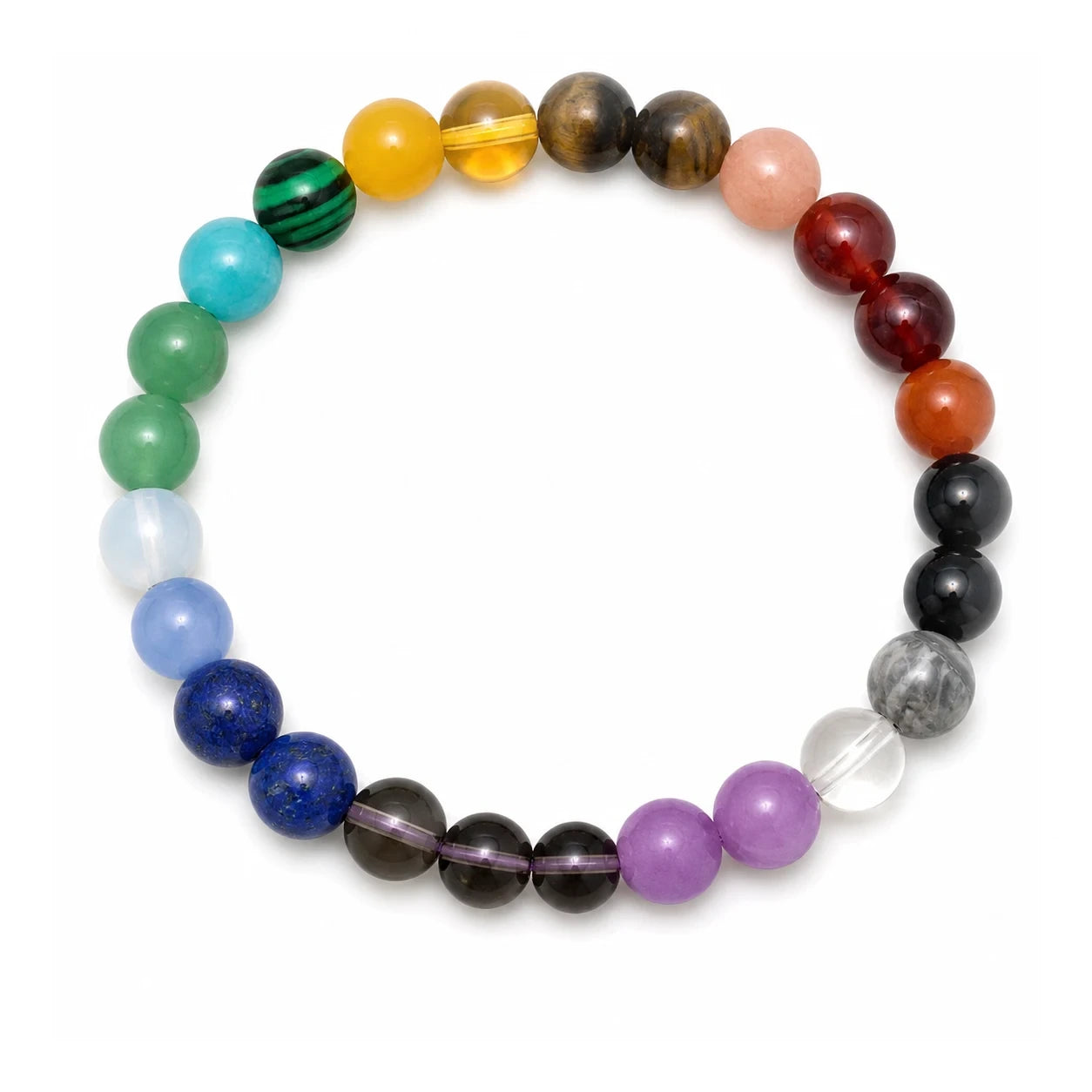 L'Axe — Bracelet 7 chakras 8mm — packshot fond blanc · AURÆN Pierres d'Âme