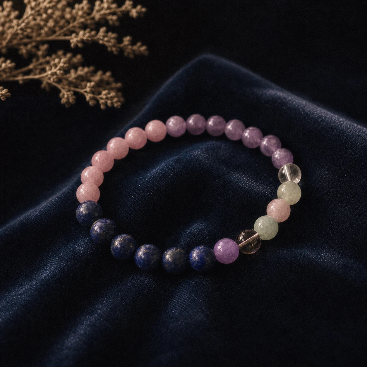 L'Onde — Bracelet d'apaisement (6 pierres tendres) — vue principale · AURÆN Pierres d'Âme