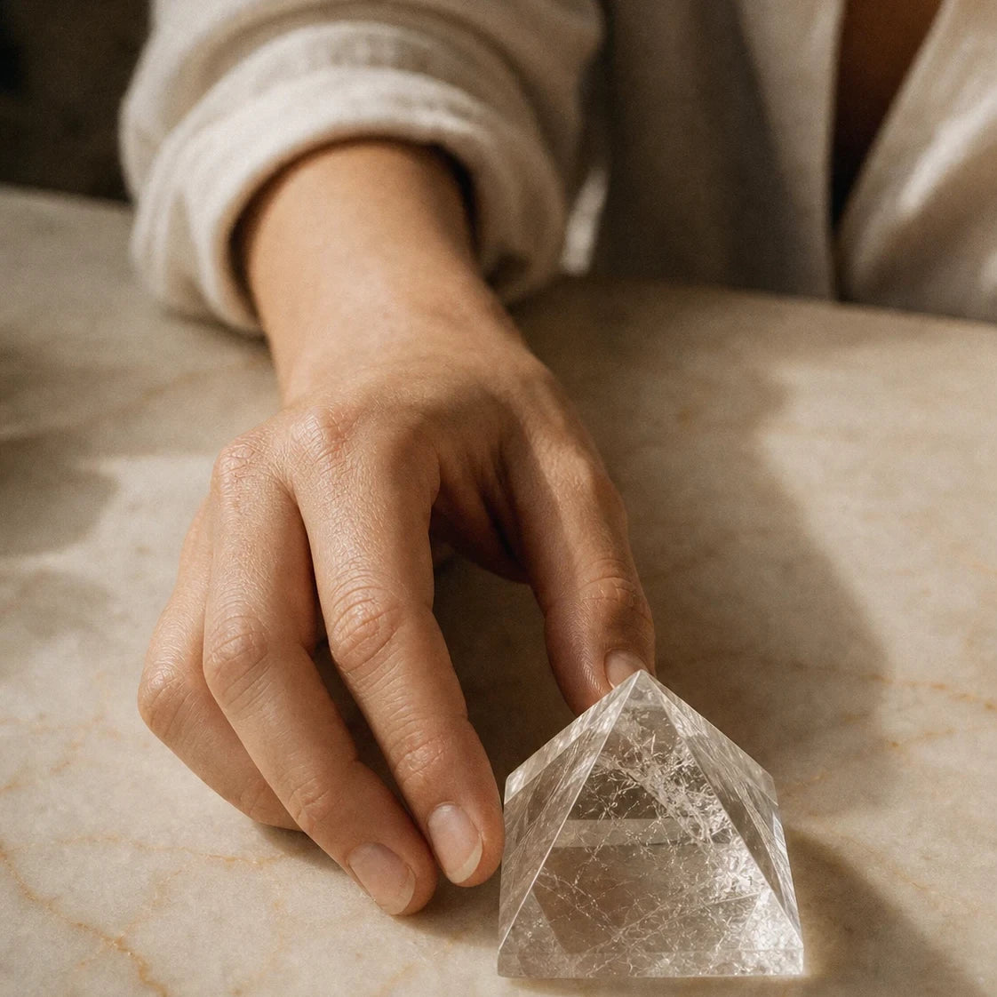 La Pyramide Claire — Cristal de roche taillé pour amplifier l'intention — porté · AURÆN Pierres d'Âme