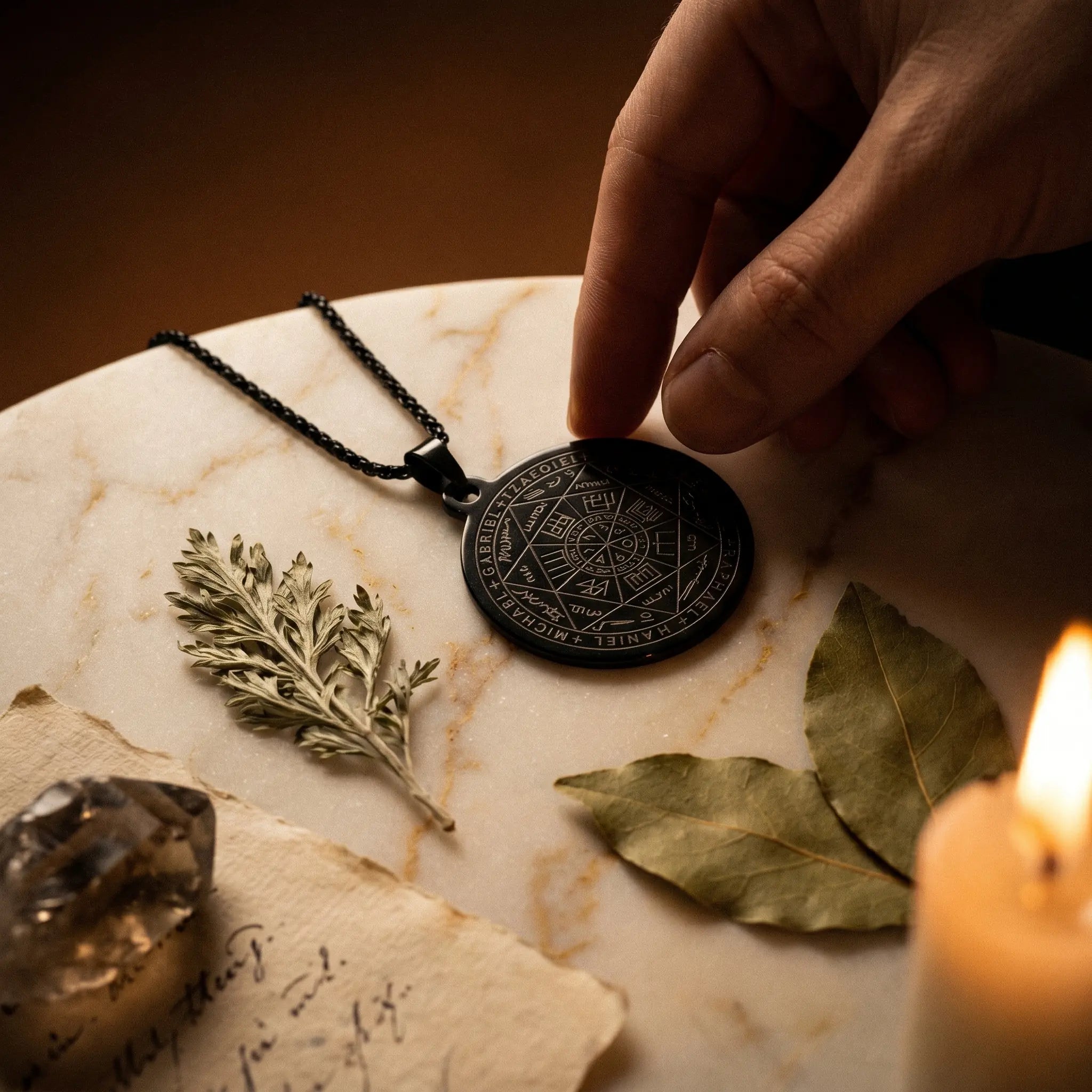 Le Sceau de Tsadqiel — Médaillon d'Archange Kabbalah — mise en scène rituelle · AURÆN Objets Sacrés