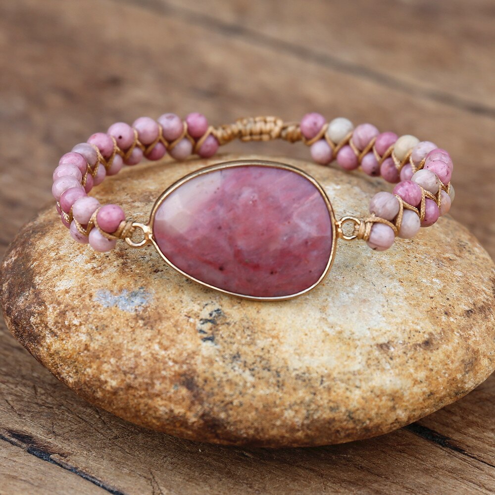 Bracelet rhodonite — perles 8mm rose et noir