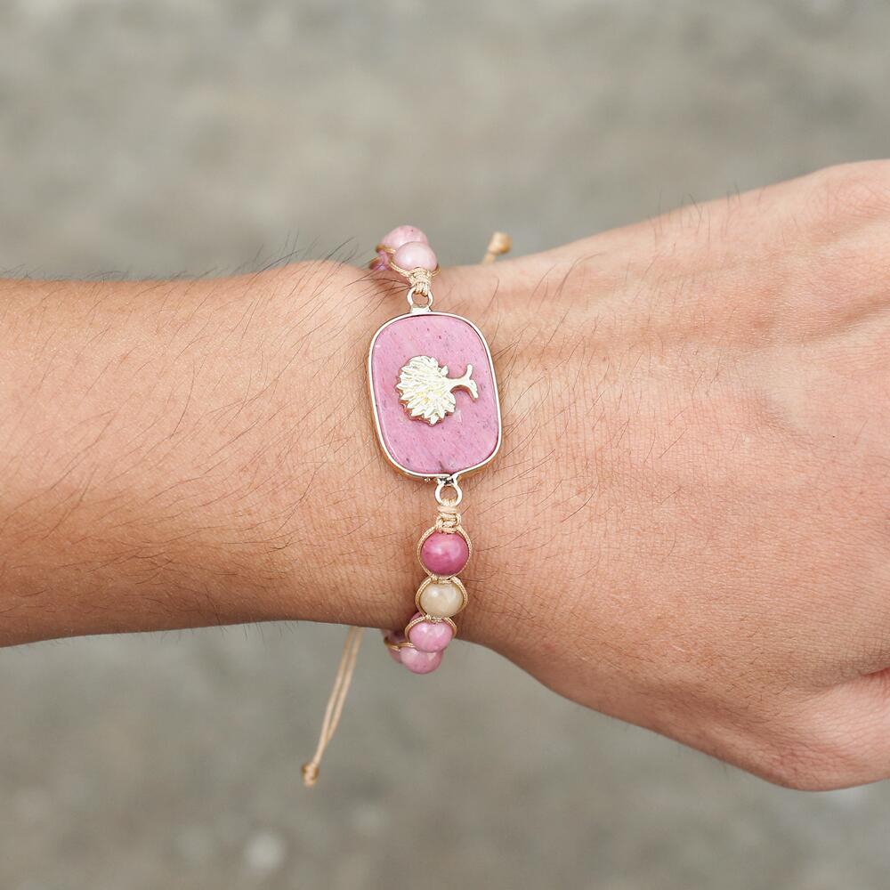 Bracelet rhodonite — pendentif arbre de vie kabbalistique