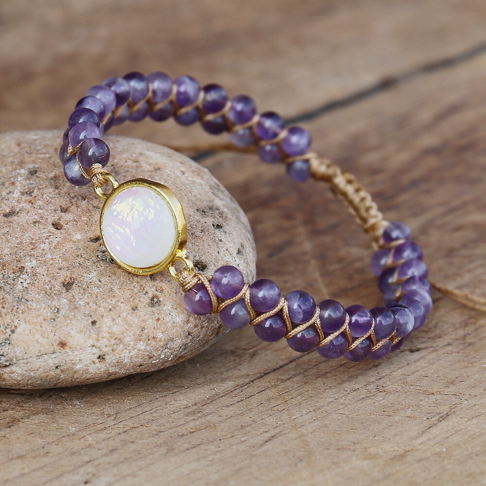 Bracelet améthyste — perles 8mm violet