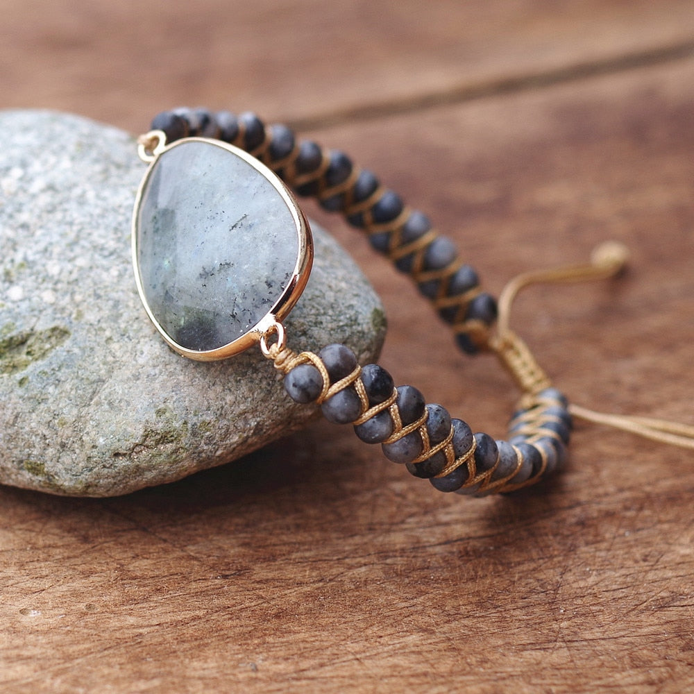 L'Amitié — Bracelet labradorite tressé esprit boho