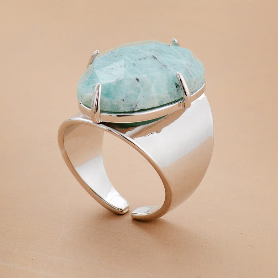 Bague amazonite — anneau acier inoxydable