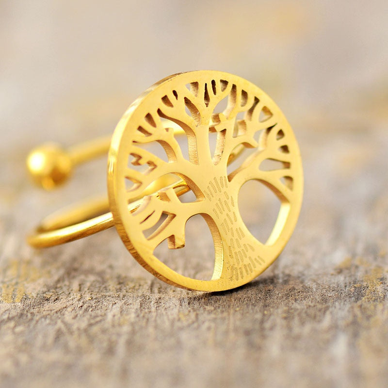 Bague arbre de vie — acier inoxydable argenté