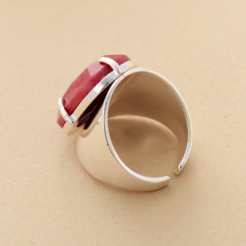 Bague rhodonite — anneau ajustable acier