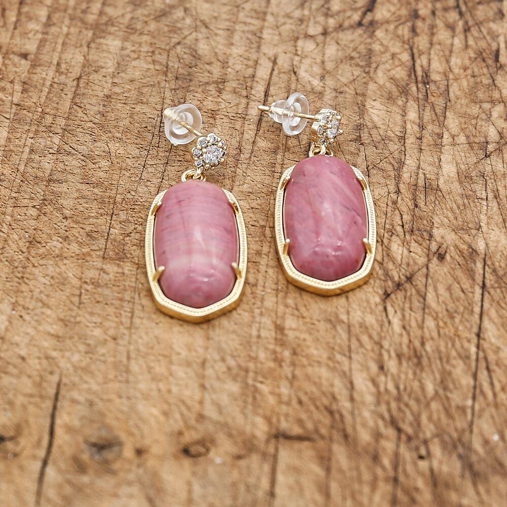 Boucles rhodonite — rose et noir pierre du pardon