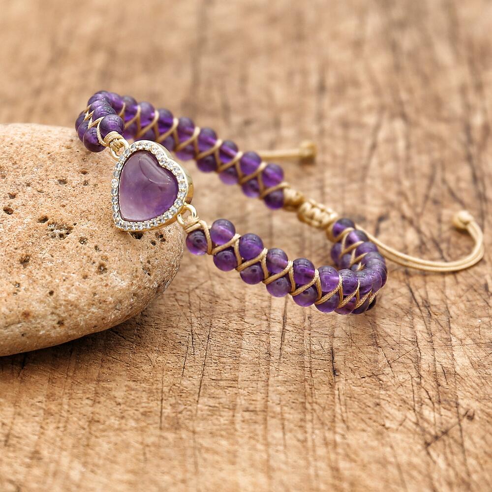 Le Cœur Violet — Bracelet améthyste à pendentif cœur