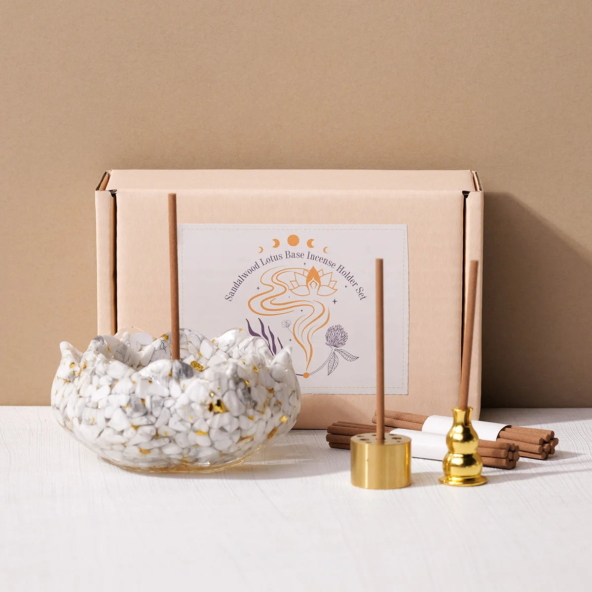 L'Offrande — Kit complet avec coupelle pierre naturelle & résine (quartz rose, howlite, améthyste)