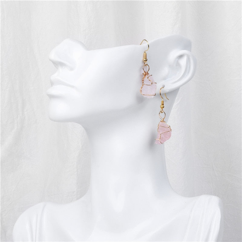 Boucles d'Oreilles Pendantes en Pierres Brutes 