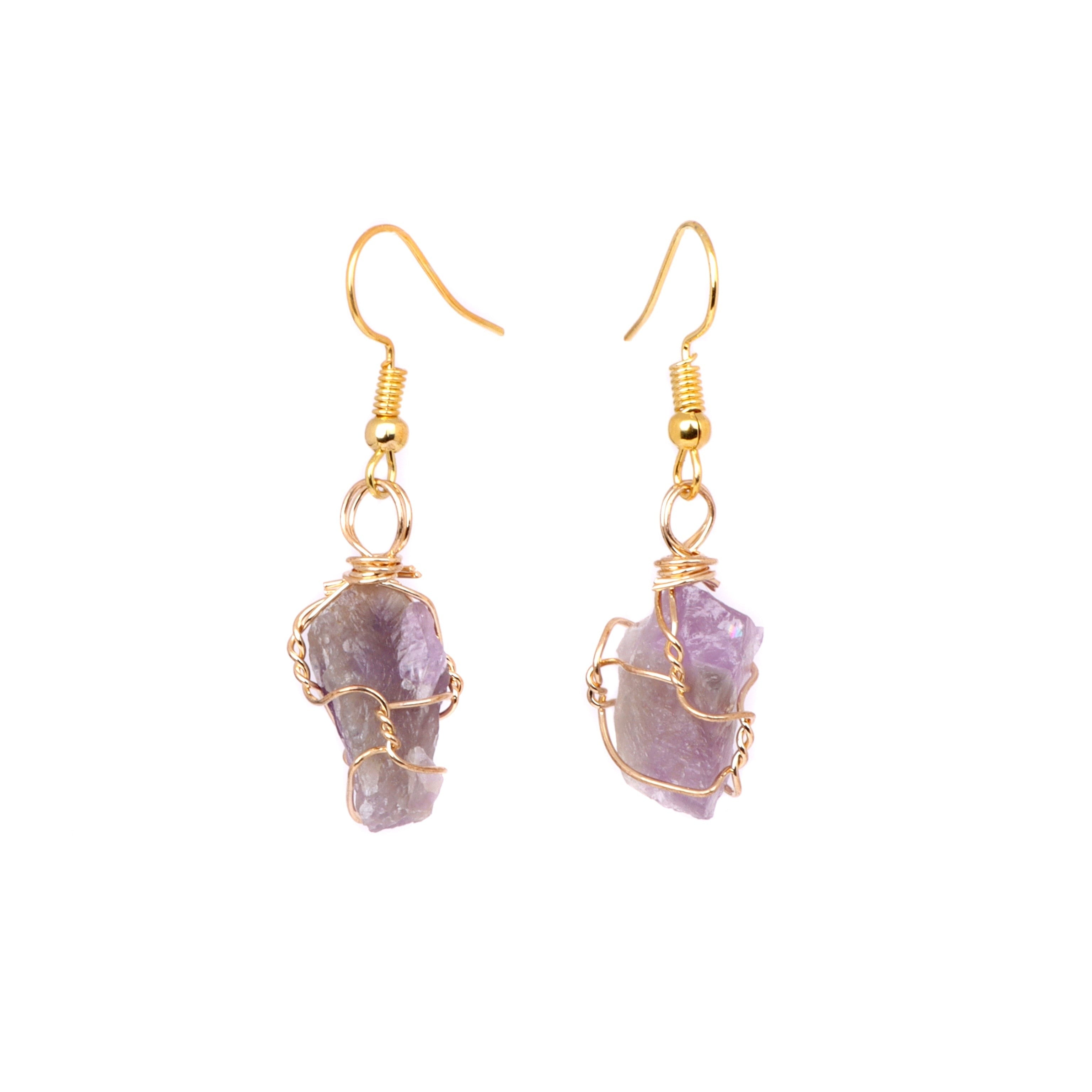 Boucles d'Oreilles Pendantes en Pierres Brutes | Améthyste