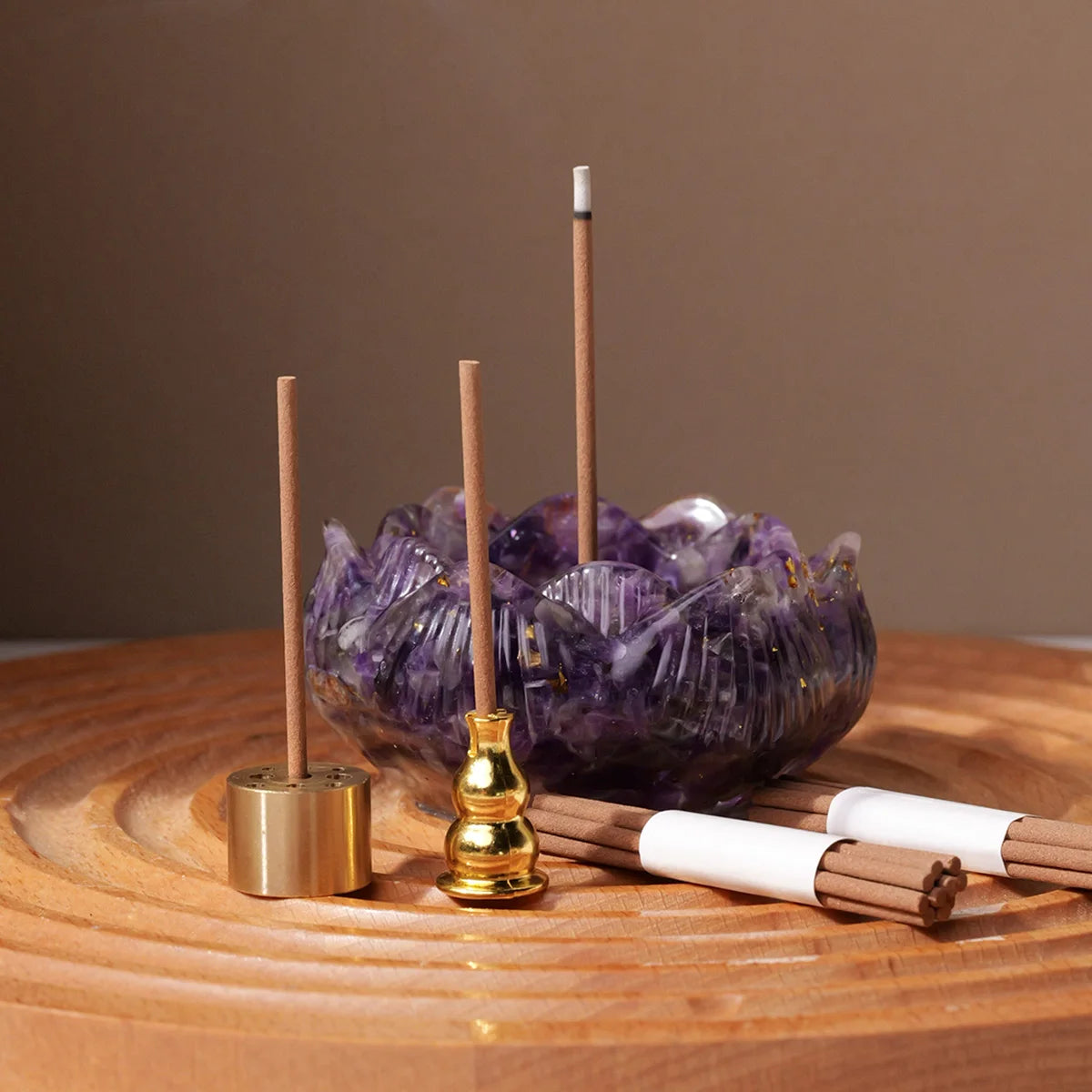 L'Offrande — Kit complet avec coupelle pierre naturelle & résine (quartz rose, howlite, améthyste)