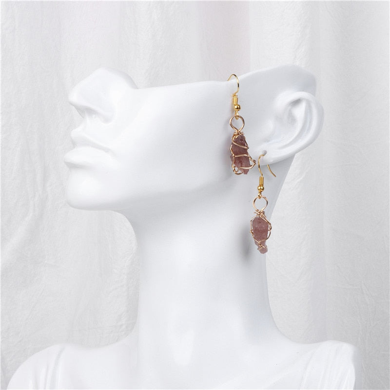 Boucles d'Oreilles Pendantes en Pierres Brutes 