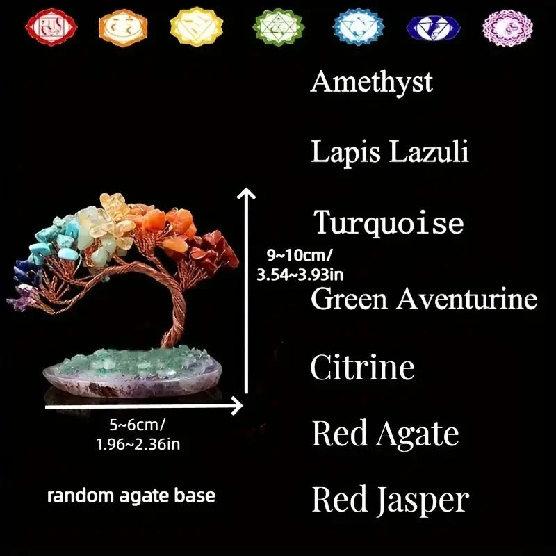 Arbre cristaux — perles 7 chakras colorées