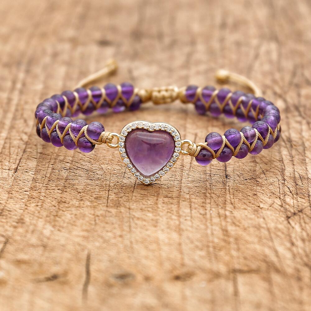 Le Cœur Violet — Bracelet améthyste pendentif cœur | AURÆN