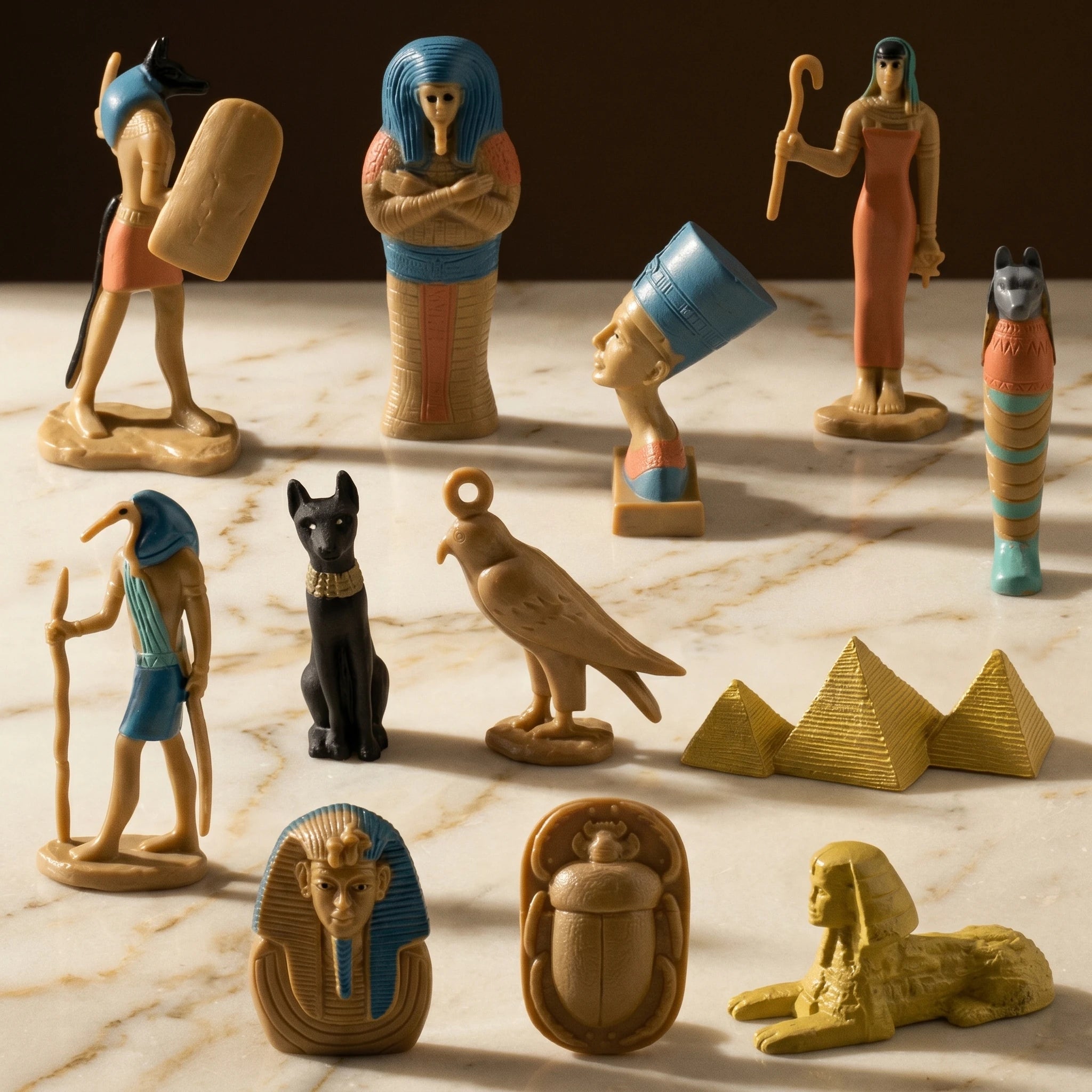 Le Coffret d'Égypte — Set 12 figurines miniatures Sphinx, Pyramide & Isis — détail matière · AURÆN Objets Sacrés