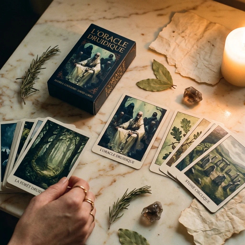 L'Oracle Druidique — Tarot celtique nature 78 cartes — mise en scène rituelle · AURÆN Objets Sacrés