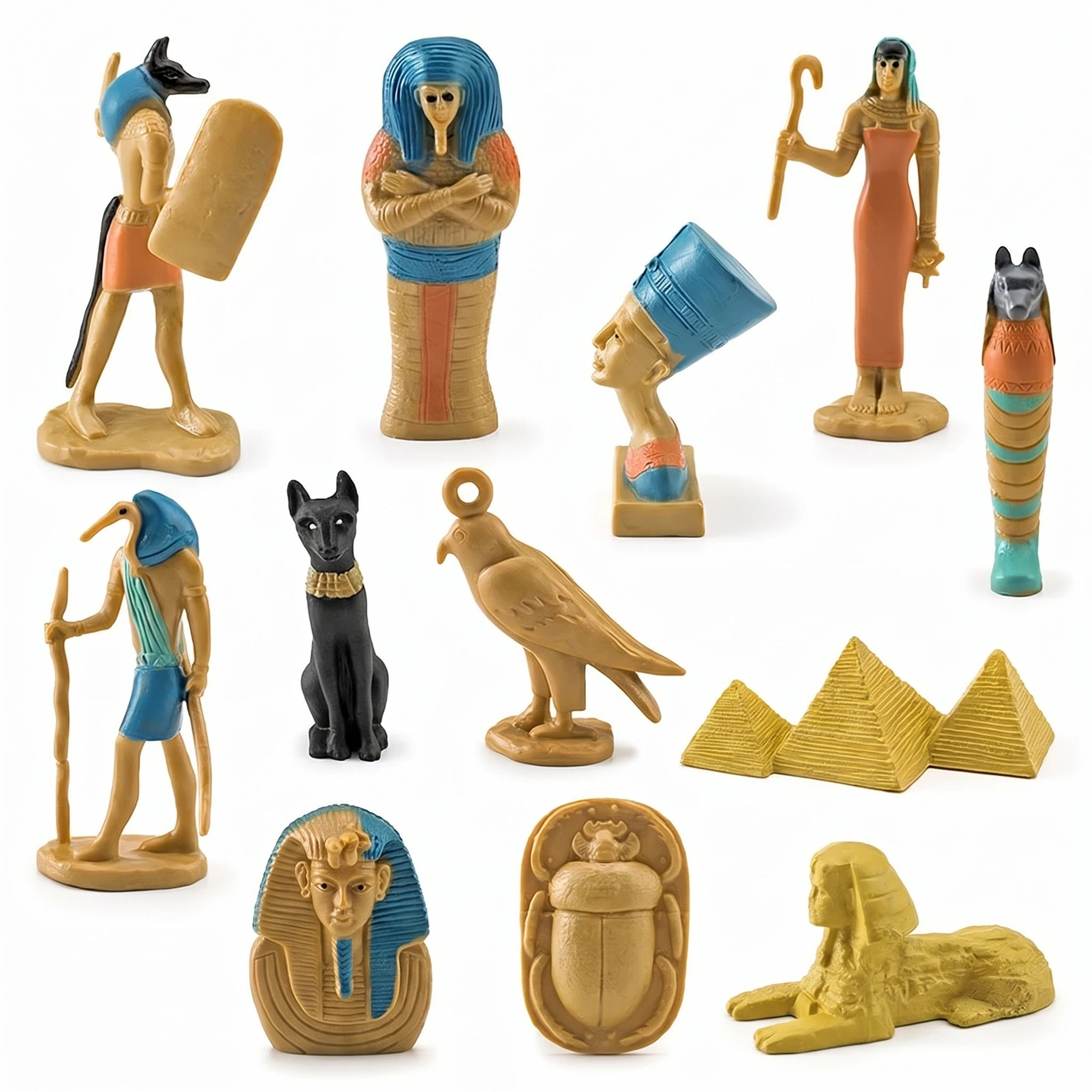 Le Coffret d'Égypte — Set 12 figurines miniatures Sphinx, Pyramide & Isis — packshot fond blanc · AURÆN Objets Sacrés