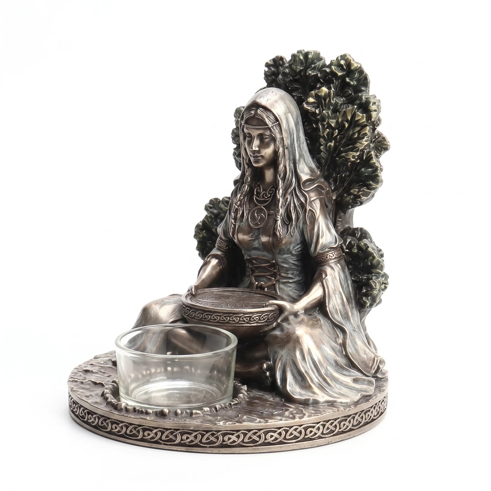Statuette déesse celtique Danu porte-bougie, féminin sacré, vue de trois-quarts · La Déesse & le Dieu Celtiques AURÆN